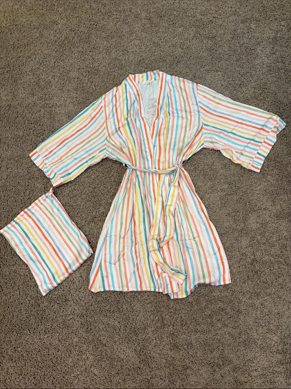 Imbali Multicolor Rainbow Stripe Women's Robe with Pouch